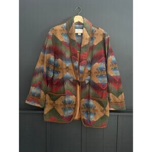 Vintage Jones NY South Western Aztec Lightweight Brushed Denim Jacket Medium